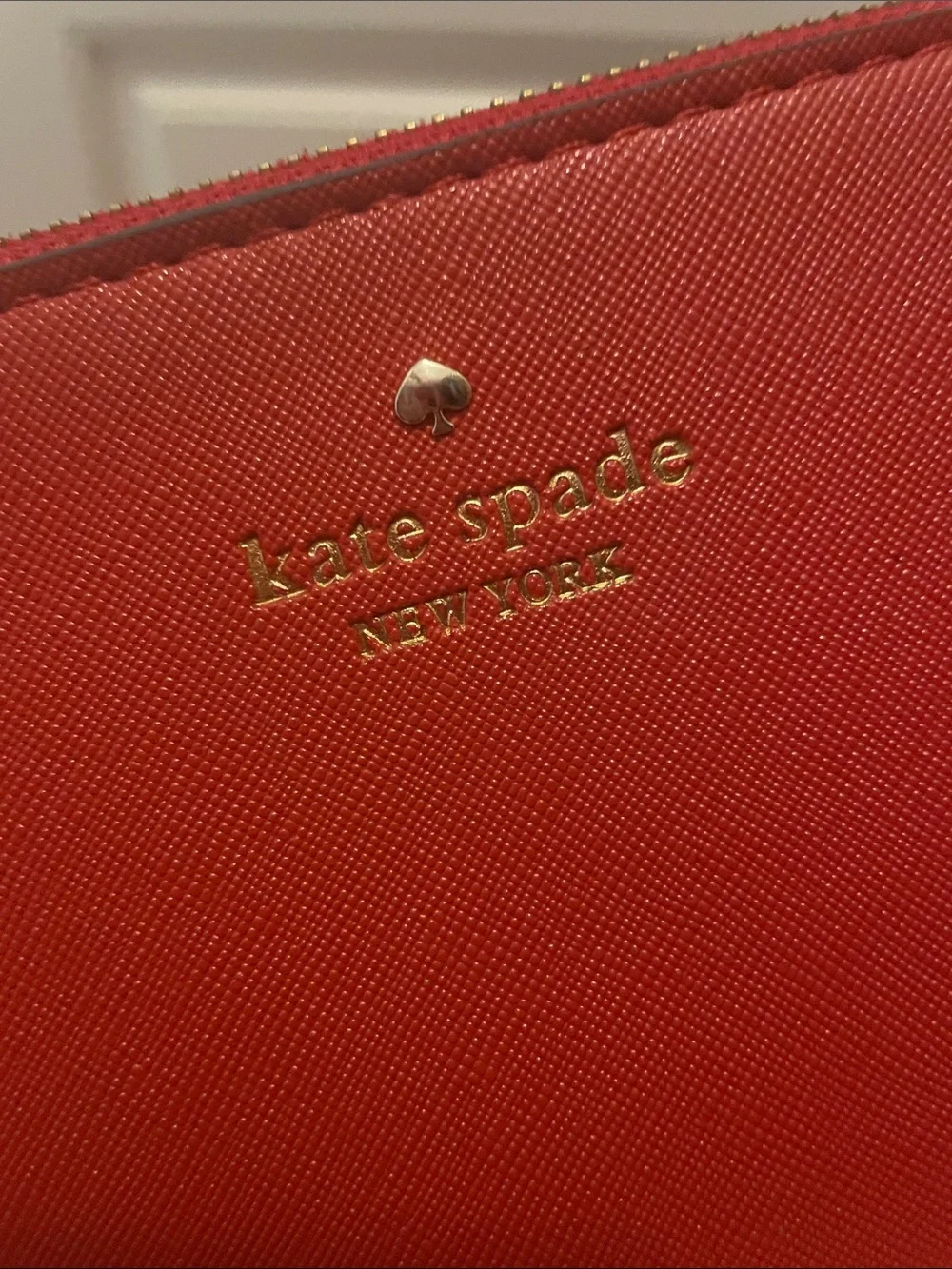 kate spade red leather wristlet with gold chain
